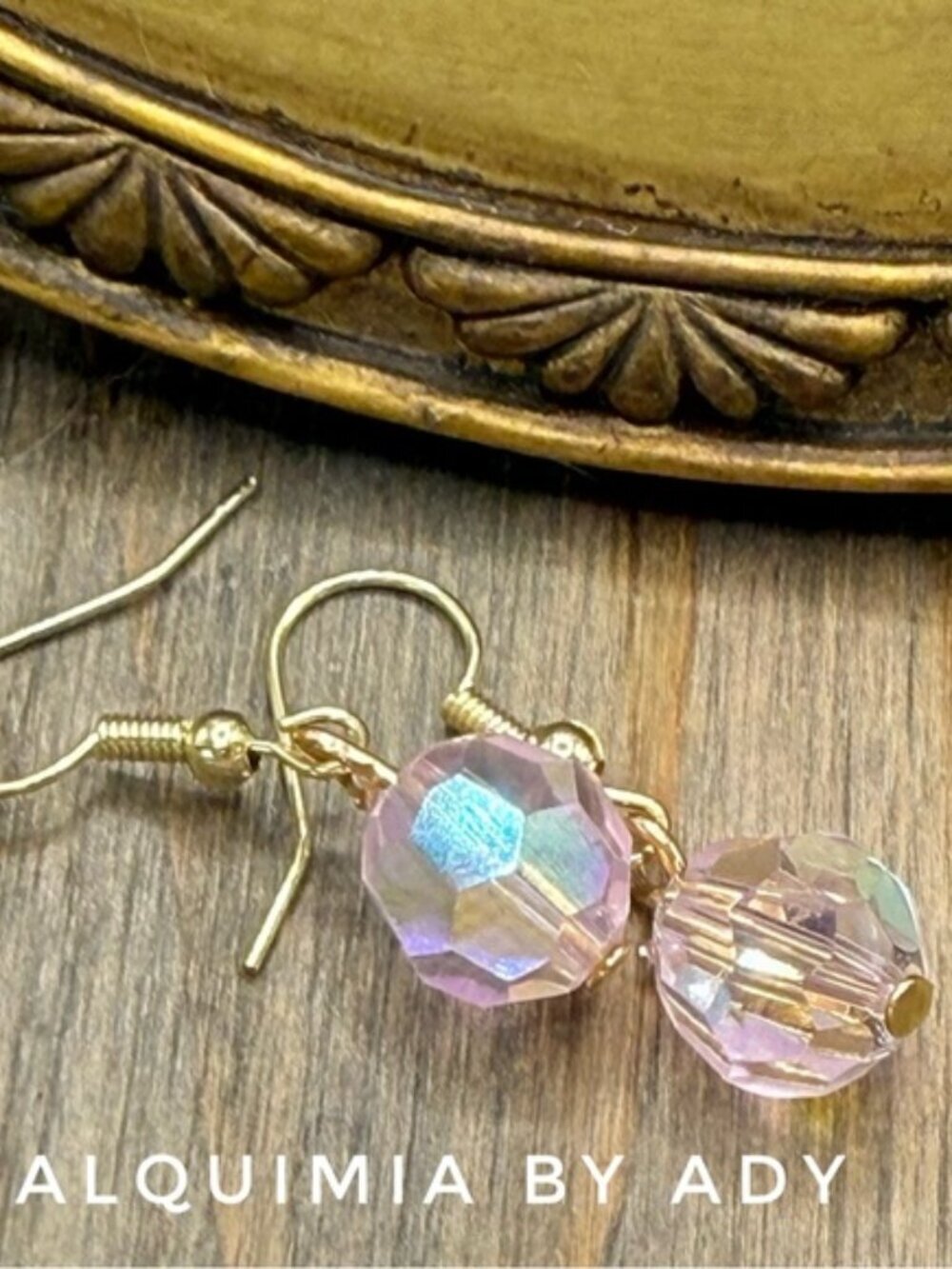 EASY VACATION +Pink Iridescent Faceted Crystal Drop Earrings
